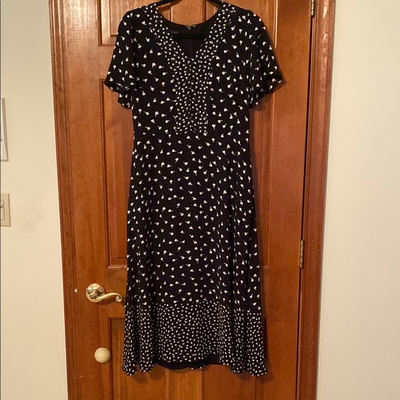 Talbots Black and White Ruffled V-Neck Midi Sundress - Picture 1 of 10
